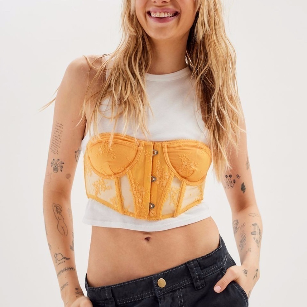 NWT UO Out From Under Firecracker Gold Crop Lace Corset